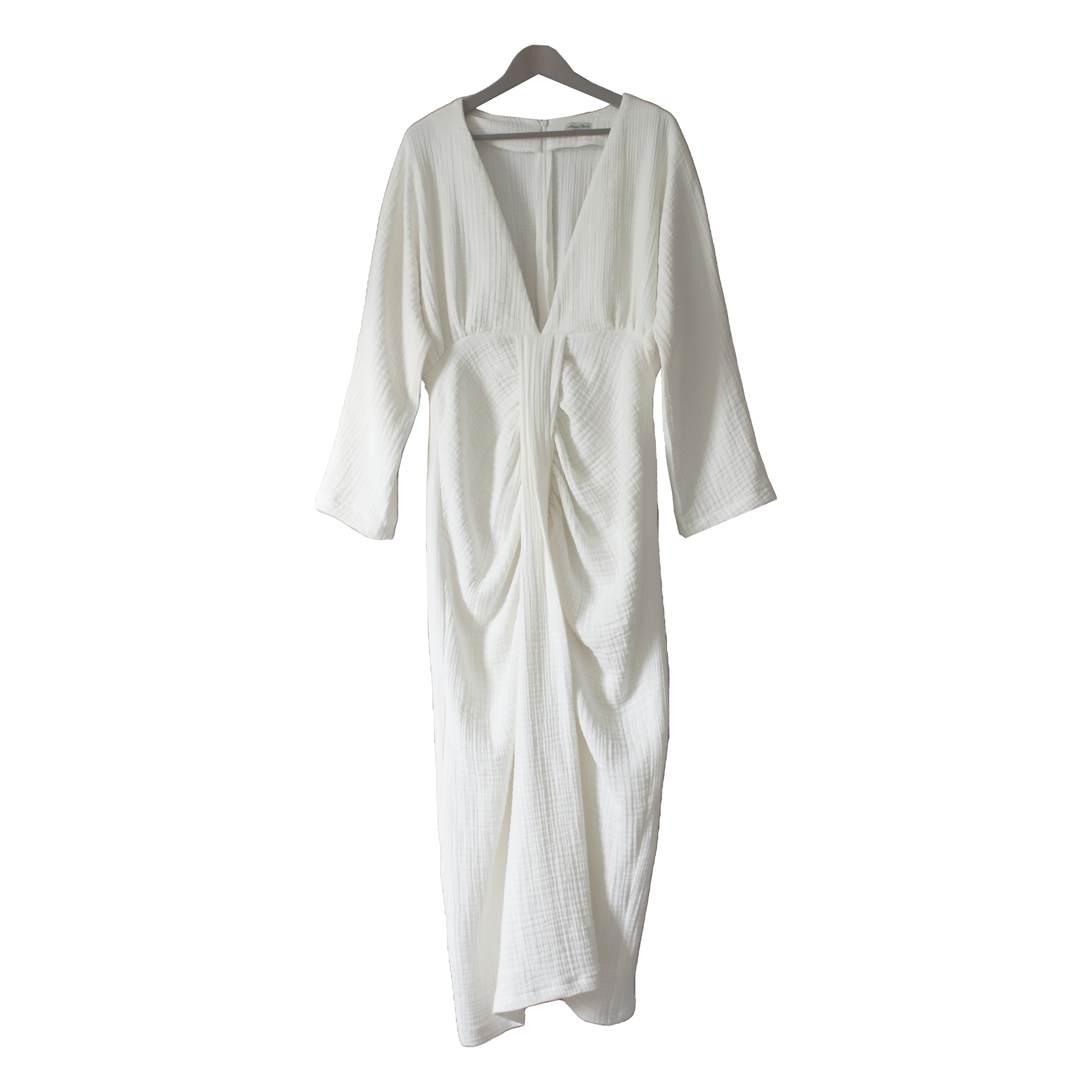 MÜSLİN KUMAŞ UZUN ELBİSE - BEYAZ