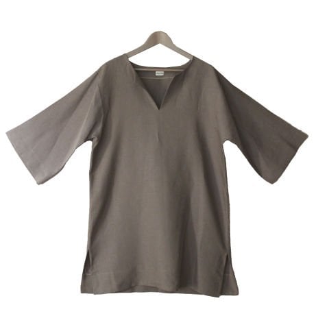 KETEN UZUN KOLLU ELBİSE - GRİ